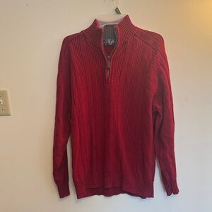 Oscar de la Renta Crimson Quarter Zip-Up Sweater XL